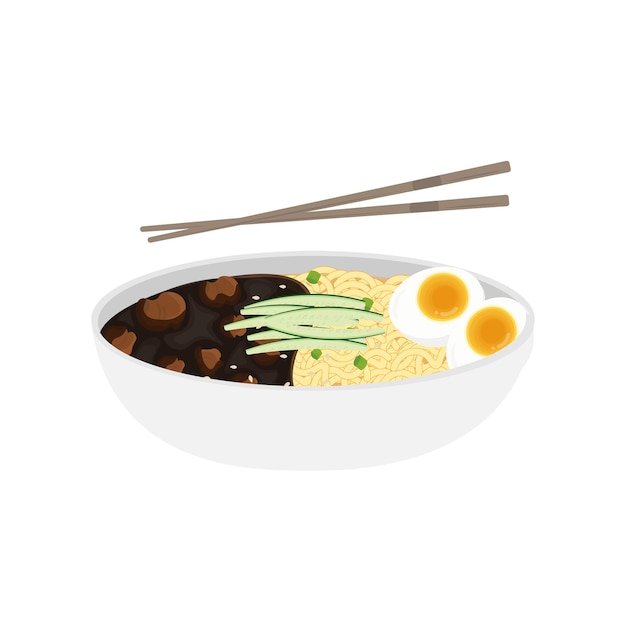 Jajangmyeon Vector Ilustracja Logo Gotowe Do Serwowania Z Pałeczkami