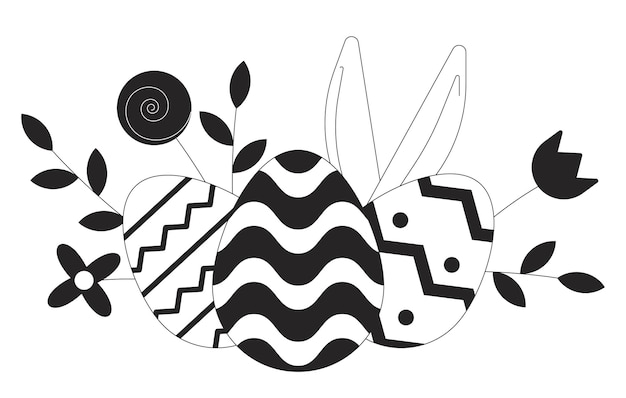 Plik wektorowy jajka wielkanocne wiosenne kwiaty czarno-białe 2d linia obiekt kreskówki
