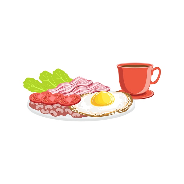 Plik wektorowy jajko sadzone bekon i kawa śniadanie jedzenie zestaw napojów