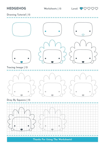 Jak narysować postać kreskówki Doodle Animal Hedgehog Step by Step Drawing Tutorial