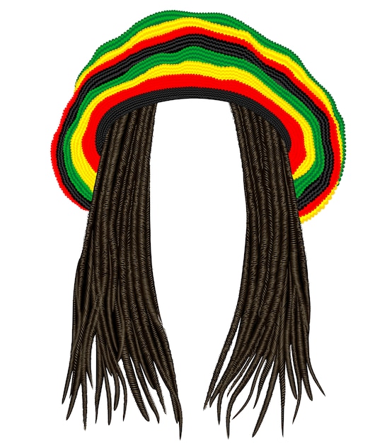 Plik wektorowy jamajski kapelusz rasta. włosy dredy. reggae. zabawny awatar