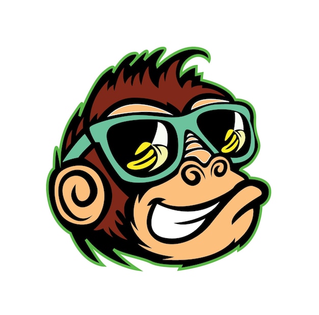 Jangle maskotka małpa twarz głowa z okularami przeciwsłonecznymi nowoczesny wektor swobodny eps