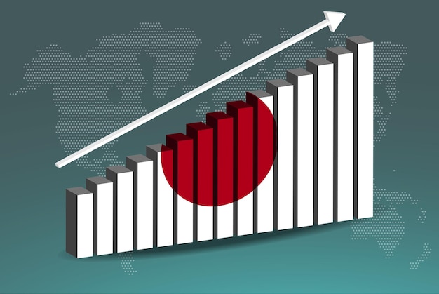 Japonia 3D wykres słupkowy wektor w górę rosnąca strzałka na koncepcji statystyki kraju danych