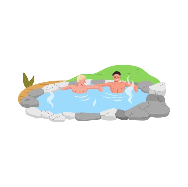 Plik wektorowy japonia onsen gorące źródła kąpielowe dla mężczyzn relaksujących się w basenie