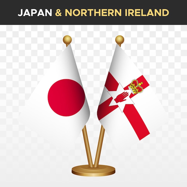 Plik wektorowy japonia przeciwko irlandii północnej flagi japońskie 3d stojące flagi biurkowe izolowane na białym