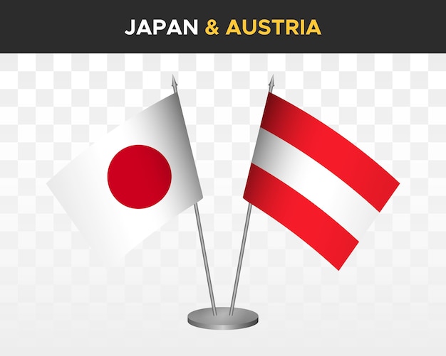 Japonia Vs Austria Flagi Na Biurko Makieta Na Białym Tle Ilustracja Wektorowa 3d Japońskie Flagi Stołowe