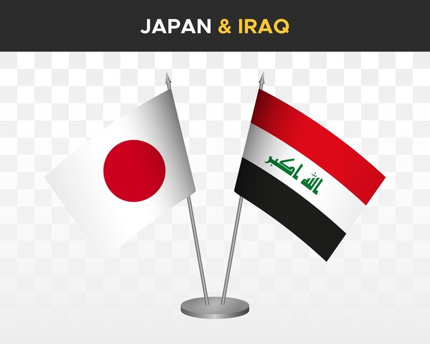 Plik wektorowy japonia vs irak flagi na biurko makieta na białym tle ilustracja wektorowa 3d japońskie flagi stołowe