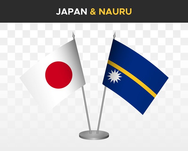 Japonia Vs Nauru Flagi Na Biurko Makieta Na Białym Tle Ilustracja Wektorowa 3d Japońskie Flagi Stołowe