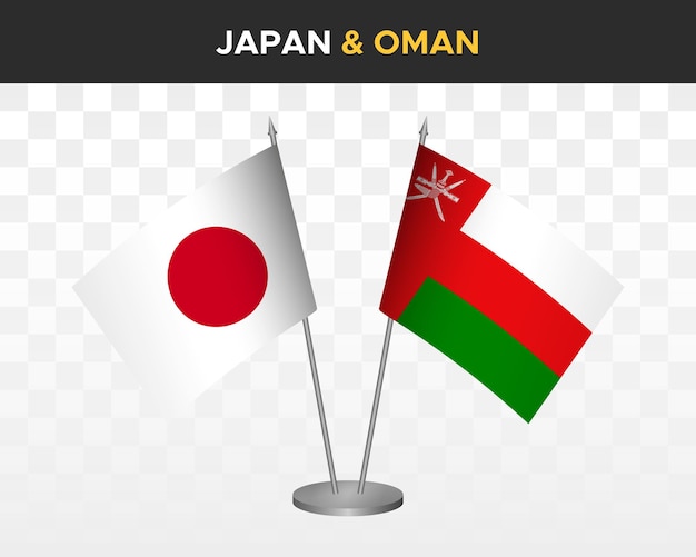 Japonia Vs Oman Flagi Na Biurko Makieta Na Białym Tle Ilustracja Wektorowa 3d Japońskie Flagi Stołowe