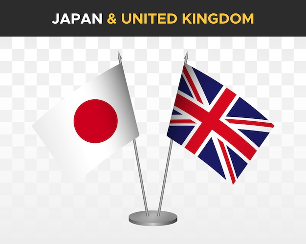 Japonia Vs Wielka Brytania Flagi Na Biurko Makieta Na Białym Tle Ilustracja Wektorowa 3d Japońskie Flagi Stołowe