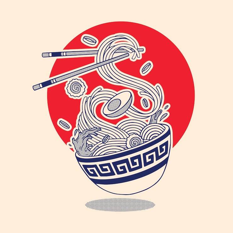 Wektor japońska ilustracja projektu koszulki ramen