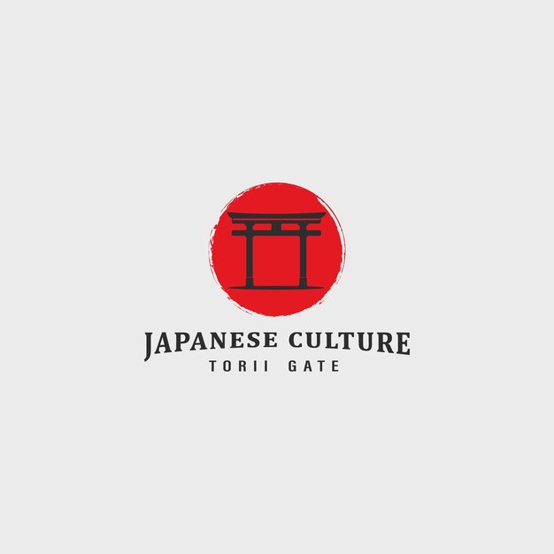 Japońska Kultura Torii Gate Logo Vintage Ilustracja Wektorowa Koncepcja Szablon Ikona Projekt