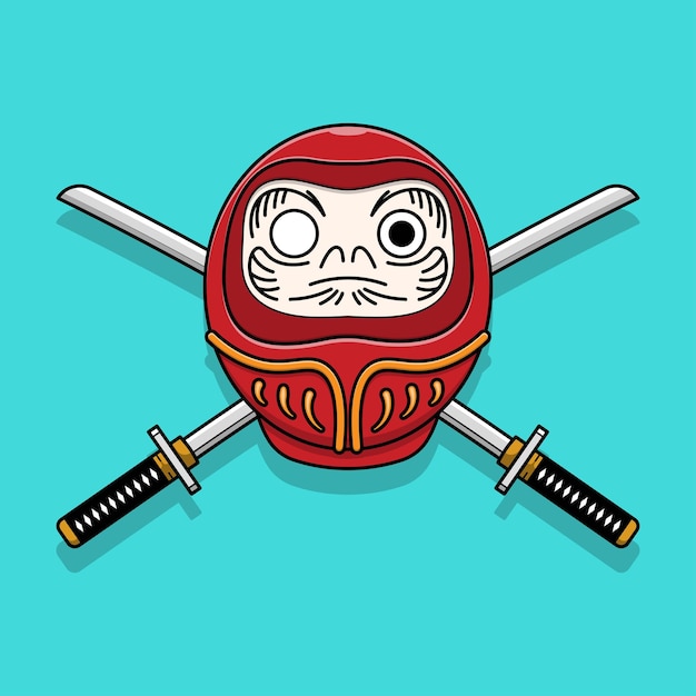 Plik wektorowy japońska lalka daruma z ilustracji wektorowych miecz katana