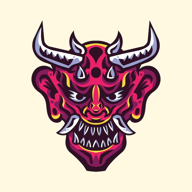 Japońska Maska Diabła Oni Ilustracja Logo