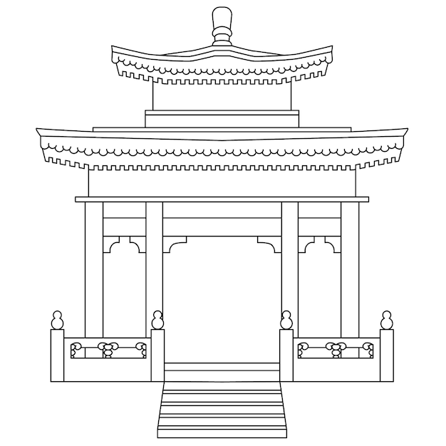 Japońska świątynia Lub Chińska Altana W Stylu Liniowym