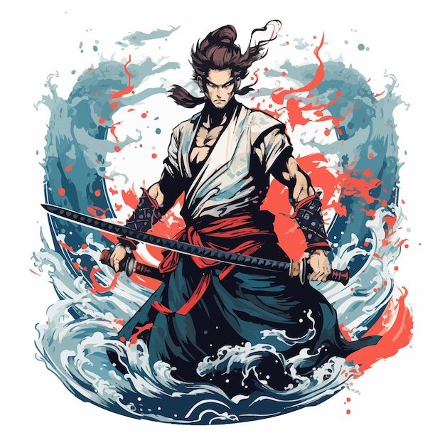 Japońska Sztuka Wektorowa Samurajów Z Smokiem