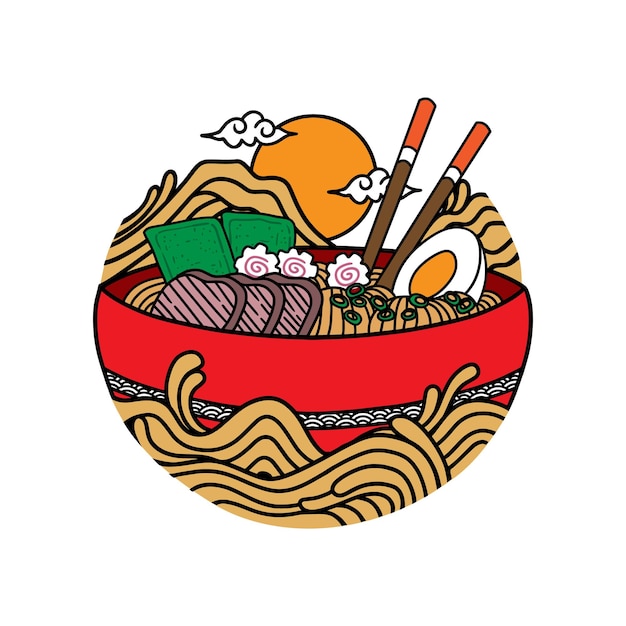 Japoński Ramen Makaron Miska Do Zupy Wektor Ikona Ilustracja Z Rocznika Retro Płaski Styl