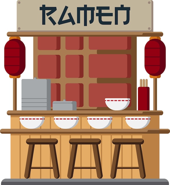 Japoński Ramen Sklep Z Płaską Ilustracją Projektową