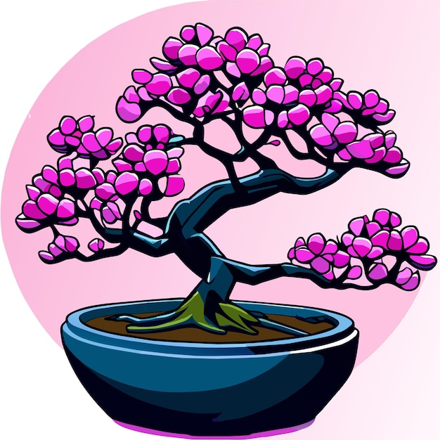 Plik wektorowy japońskie drzewa wiśni bonsai uprawiane w pojemnikach ilustracja wektorowa