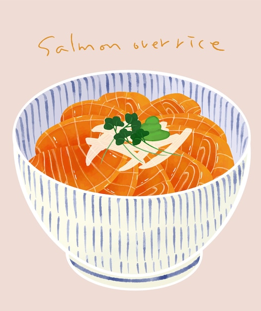 Japońskie Jedzenie łososia Miski Ryżowe Donburi Przepisy Ilustracji Wektorowych