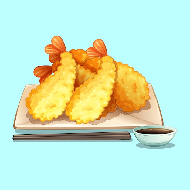 Plik wektorowy japońskie jedzenie tempura i sos shoyu