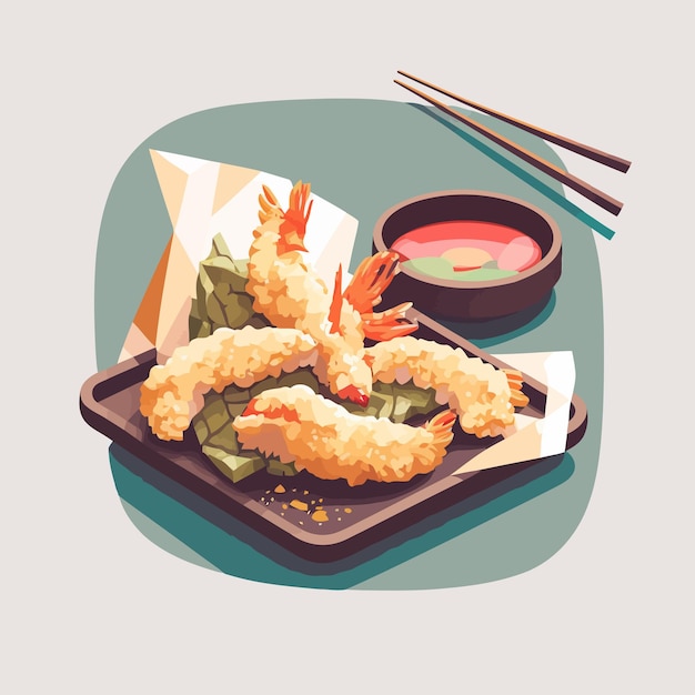 Plik wektorowy japońskie krewetki food tempura. smaczne autentyczne tradycyjne dania kuchni azjatyckiej