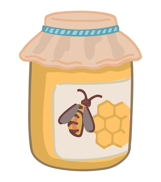 Jar Of Honey Cartoon Clipart Doodle Słodkiego Domowego Zimowego Jedzenia Współczesna Ilustracja Wektorowa Wyizolowana Na Białym Tle