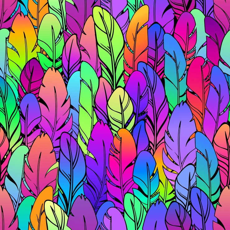 Wektor jasna, wielokolorowa ilustracja z piór ptaków bez szwów