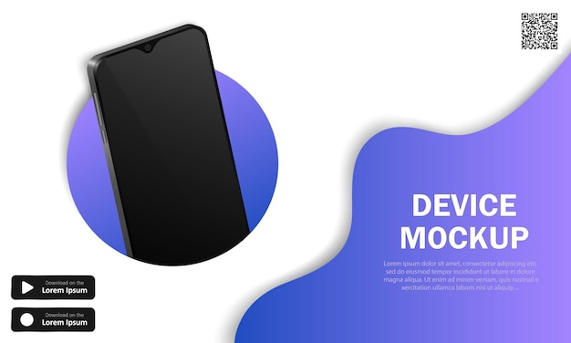 Jasne fioletowe tło z telefonami 3d z czarnym ekranem na reklamę. Makieta nowoczesnego urządzenia