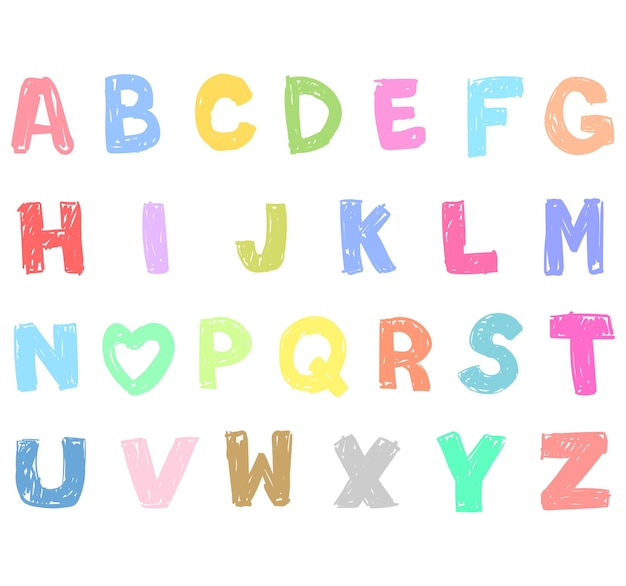 Jasne Kolorowe Ręcznie Rysowane Litery Alfabetu W Stylu Dziecięcym Dla Wektora Przedszkola