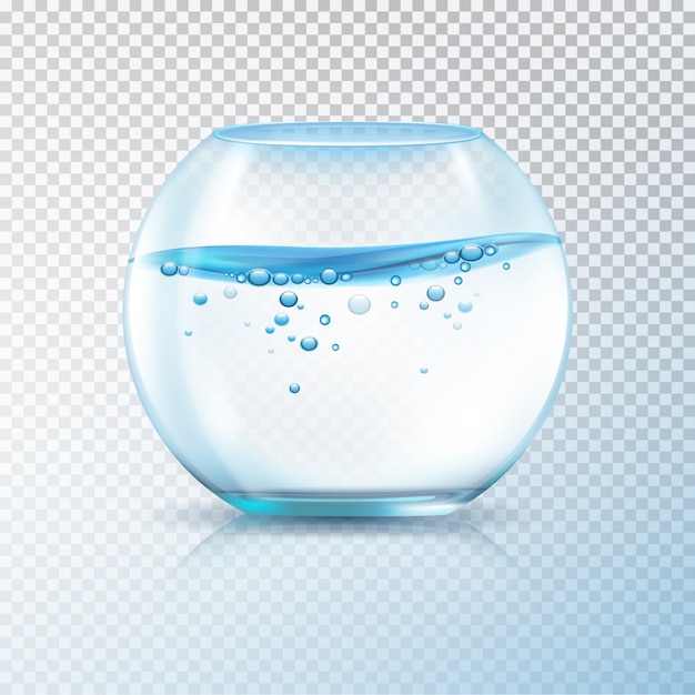 Plik wektorowy jasne szkło okrągłe akwarium miski z wodą i pęcherzykami powietrza na przezroczyste tło realistyczne ilustracji wektorowych