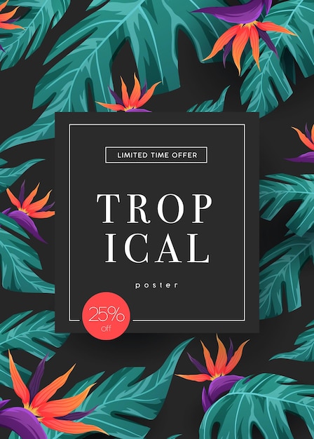 Jasne Tropikalne Tło Z Roślinami Dżungli Egzotyczny Wzór Z Tropikalnymi Liśćmi