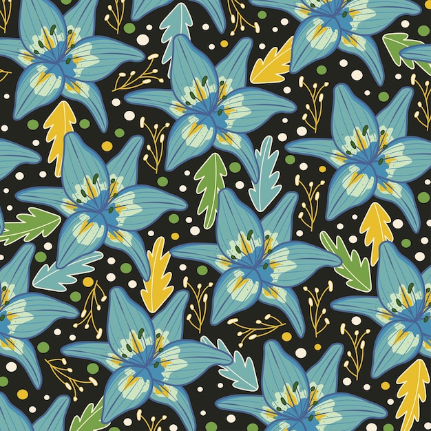 Plik wektorowy jasnoniebieski i czarny kwiatowy wzór
