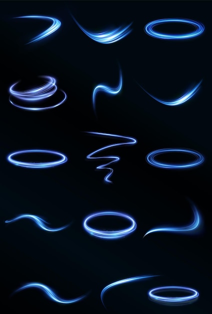 Jasnoniebieski Zestaw Twirl Png. Efekt świetlny Krzywej Neonowej Linii. Element Do Twojego Projektu, Reklamy.