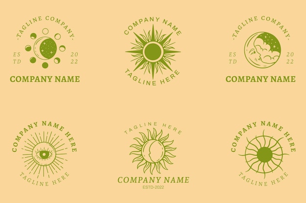 Jasnozielony Mistyczne Logo Minimalistyczny Symbol Kolekcja Pomarańczowy Pastel