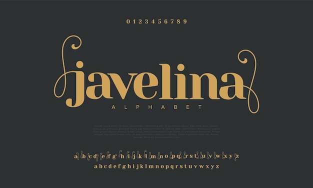 Plik wektorowy javelina premium luksus elegancki alfabet litery i liczby elegancka typografia ślubna klasyka