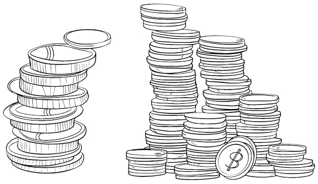Plik wektorowy jeden ciągły krok rysowania linii stosów monet ilustracja wektorowa projektowania graficznego