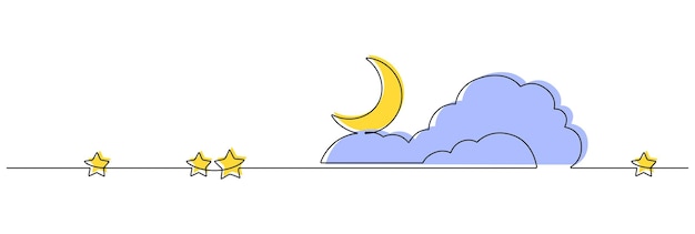 Plik wektorowy jeden ciągły rysunek księżyca z chmurami i gwiazdami słodka koncepcja snu