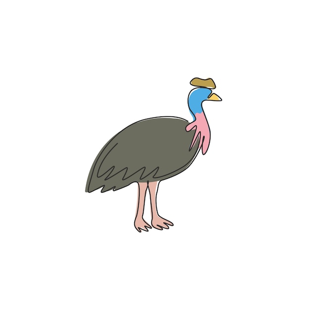 Jeden Ciągły Rysunek Linii Kazuara Dla Identyfikacji Logo Nielotny Piękny Ptak Dla Ikony Zoo