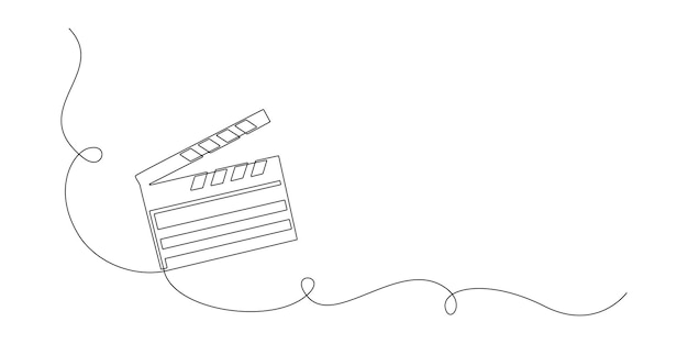 Jeden Ciągły Rysunek Linii Klapy Deski Scena Filmu Akcji I Koncepcja Produkcji Retro Wideo W Prostym Stylu Liniowym Zarys Edytowalny Obrys Doodle Ilustracji Wektorowych