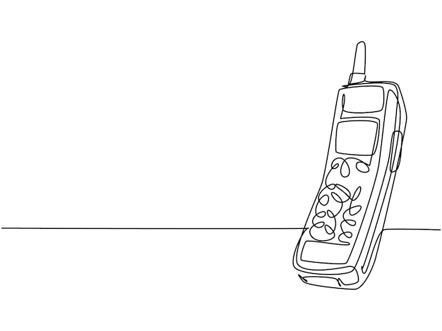 Jeden ciągły rysunek linii klasycznego telefonu komórkowego w stylu retro Stary zabytkowy telefon komórkowy do komunikacji