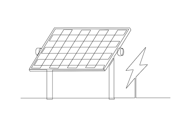 Jeden Ciągły Rysunek Linii Koncepcji Energii Słonecznej Doodle Ilustracja Wektorowa W Prostym Liniowym