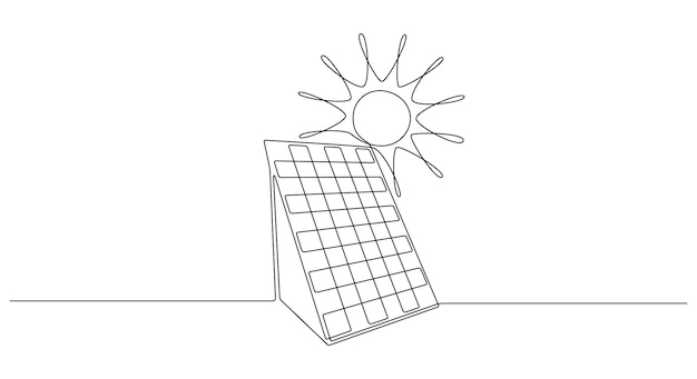 Jeden Ciągły Rysunek Linii Panelu Słonecznego Ze Słońcem Zielona Energia W Prostym Stylu Liniowym Koncepcja Zasobów Odnawialnych I Zrównoważonych Edytowalny Skok Doodle Ilustracja Wektorowa