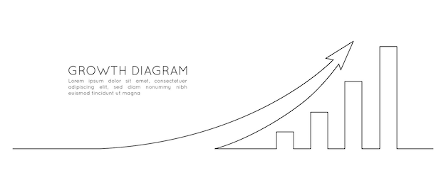 Jeden ciągły rysunek linii rosnącej strzałki w górę znak wykresu słupkowego Biznesowa analiza finansowa i wzrost sprzedaży w prostym stylu liniowym Edytowalny obrys Doodle ilustracji wektorowych