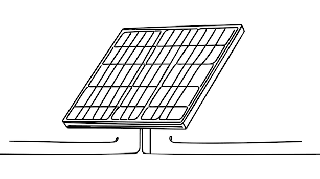 Jeden ciągły rysunek panelu słonecznego z słońcem Zielona czysta energia i odnawialne zasoby w prostym stylu liniowym