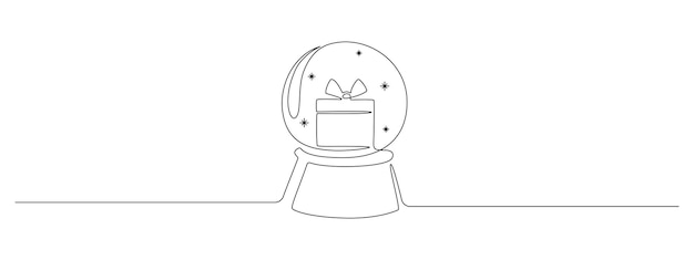 Plik wektorowy jeden ciągły rysunek świątecznej kulki śnieżnej z pudełkiem podarunkowym w środku magiczna szklana kula na zimę xmas wakacje koncepcja w prostym stylu liniowym editable stroke doodle ilustracja wektorowa