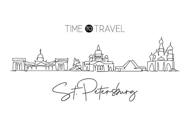 Plik wektorowy jeden pojedynczy rysunek panoramy miasta sankt petersburga rosja wektor projektowania krajobrazu historycznego