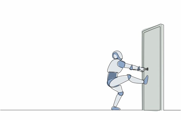 Jeden robot rysujący jedną linię ciągnący za zamknięte klamry drzwi z mocą Ilustracja technologii przyszłości
