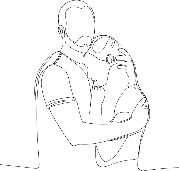 Jeden rysunek linii człowieka przytulającego go do minimalizmu wektora. Pojedyncze ciągnione ciągnione człowieka