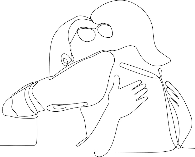 Jeden rysunek linii człowieka przytulającego go do minimalizmu wektora. Pojedyncze ciągnione ciągnione człowieka